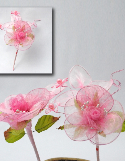 Pink Organza Decoration Flower - 2 pcs