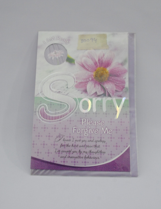 Sorry Please Forgive me Card With Purple Flower