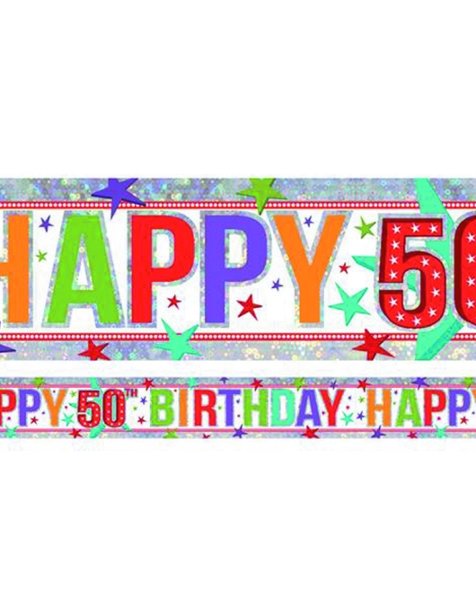 Happy 50th Birthday Dots and Stripes Foil Banner 2.7meter