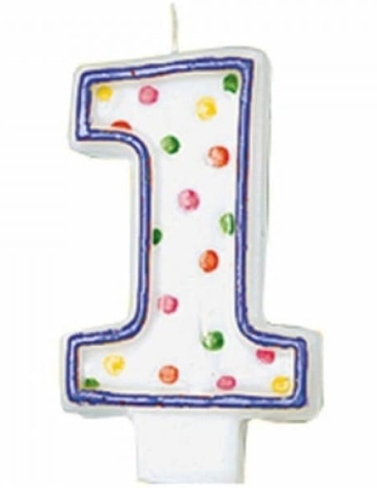 Polka Dots Numeral #1 Birthday Candle