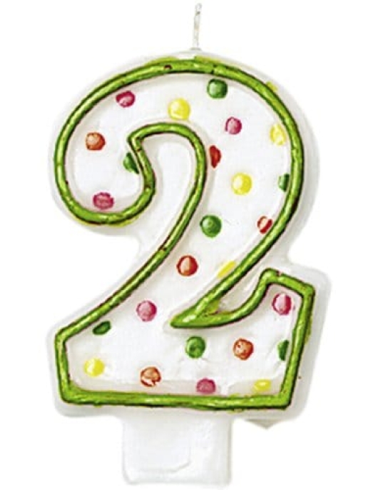 Polka Dots Numeral #2 Birthday Candle