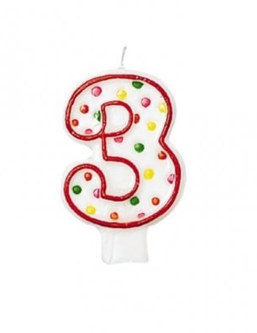 Polka Dots Numeral #3 Birthday Candle