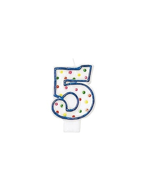 Polka Dots Numeral #5 Birthday Candle