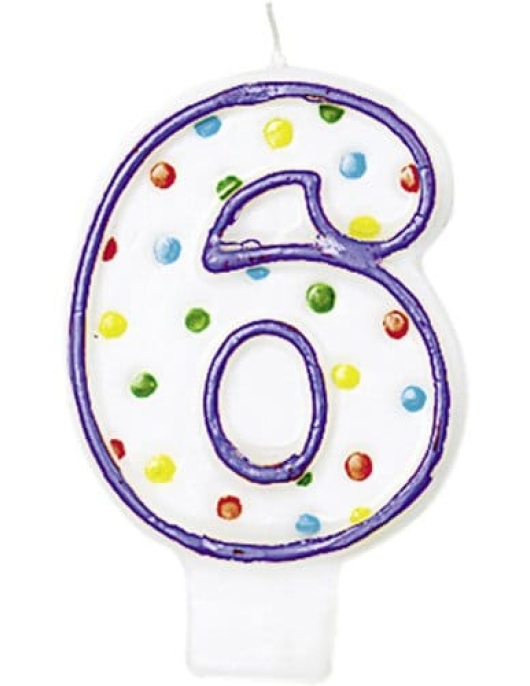 Polka Dots Numeral #6 Birthday Candle