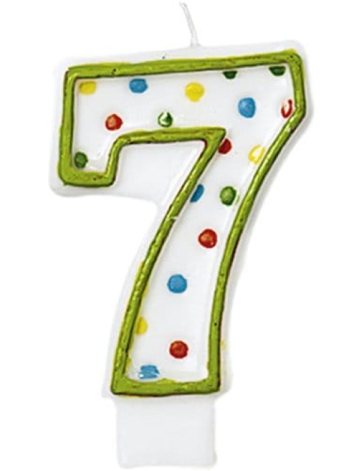 Polka Dots Numeral #7 Birthday Candle