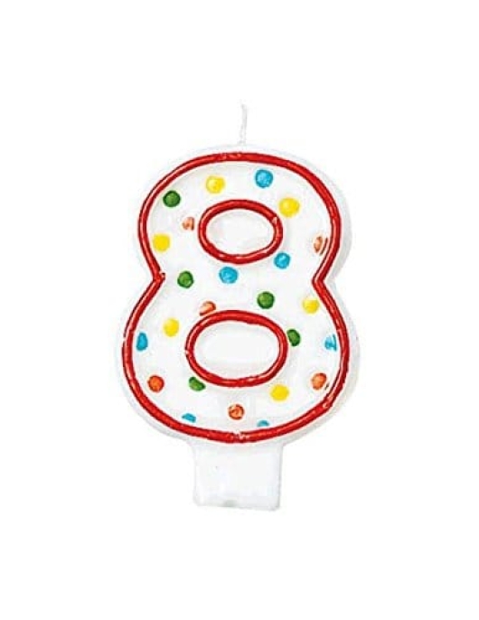 Polka Dots Numeral #8 Birthday Candle