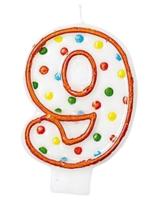 Polka Dots Numeral #9 Birthday Candle