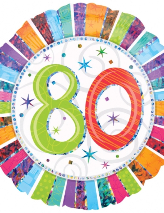 80th Happy Birthday Dots & Stripes Foil Helium Balloon 45cms