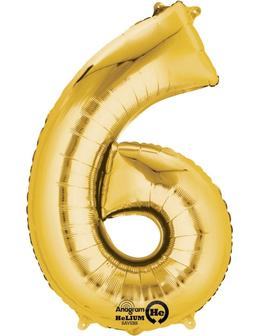 Gold Metallic No.6 Foil Helium Balloon 34 x 23inches
