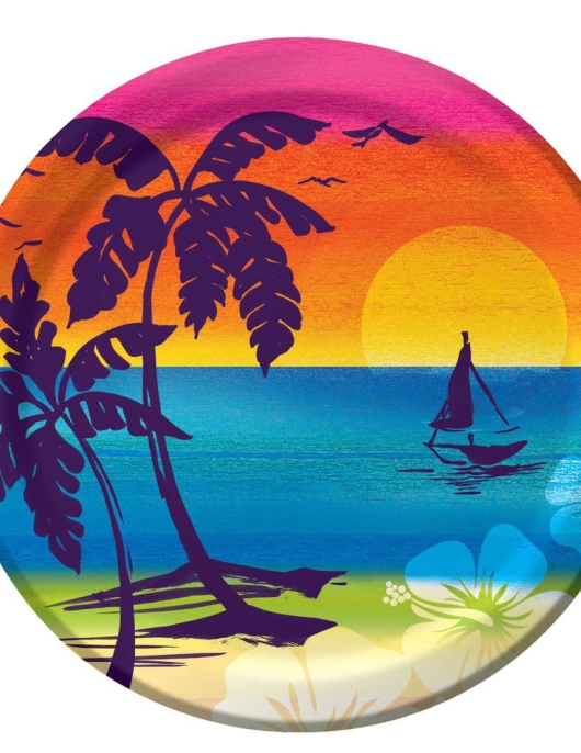 Summer Aloha Palm Tree Round Paper Plates 17.4 cm