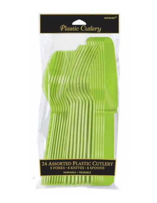 Green Kiwi Plastic Cutlery Set - Spoon, Fork, Knife 