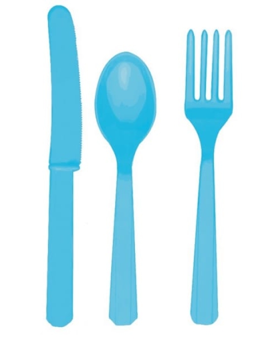 Blue Plastic Cutlery Set - Spoon, Fork, Knife 