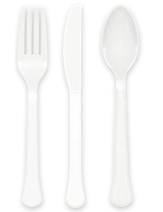 White Plastic Cutlery Set - Spoon, Fork, Knife