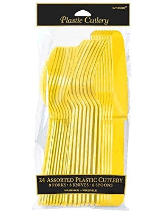 Yellow Plastic Cutlery Set - Spoon, Fork, Knife