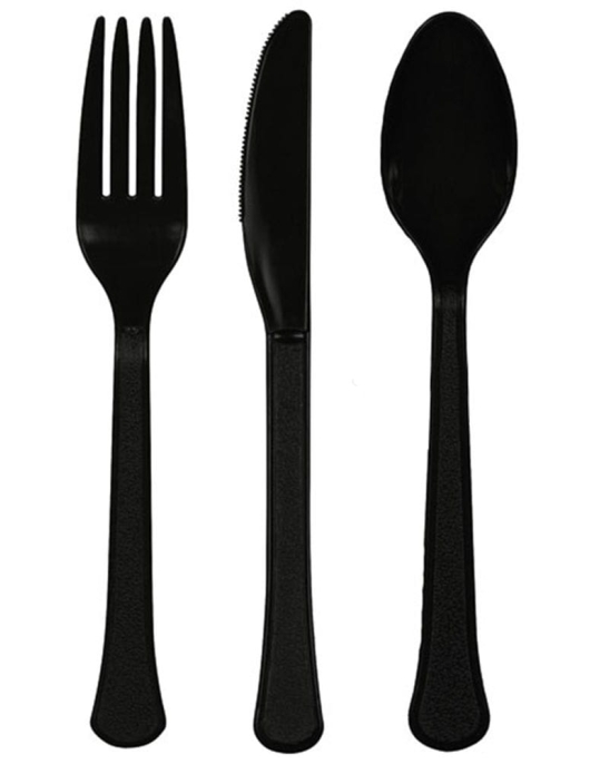 Black Plastic Cutlery Set - Spoon, Fork, Knife