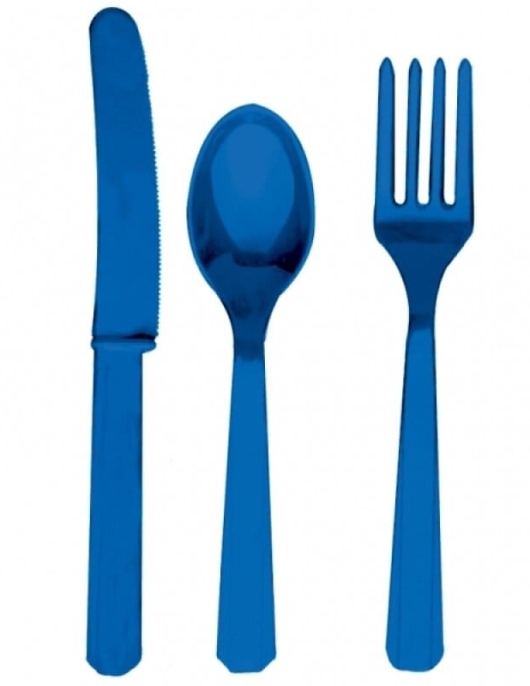 Blue Plastic Cutlery Set - Spoon, Fork, Knife 