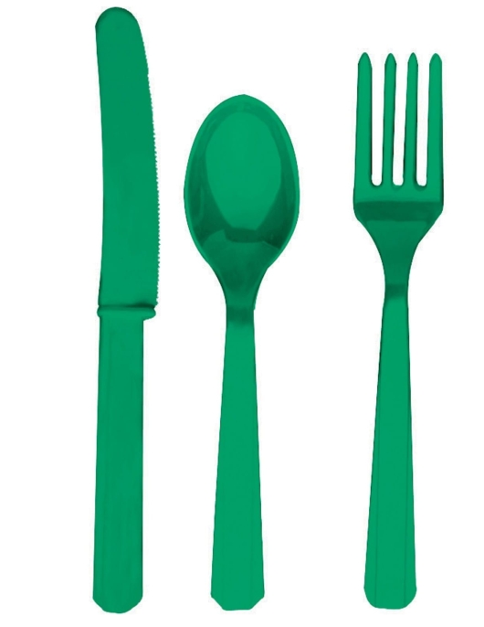 Green Emerald Plastic Cutlery Set - Spoon, Fork, Knife 