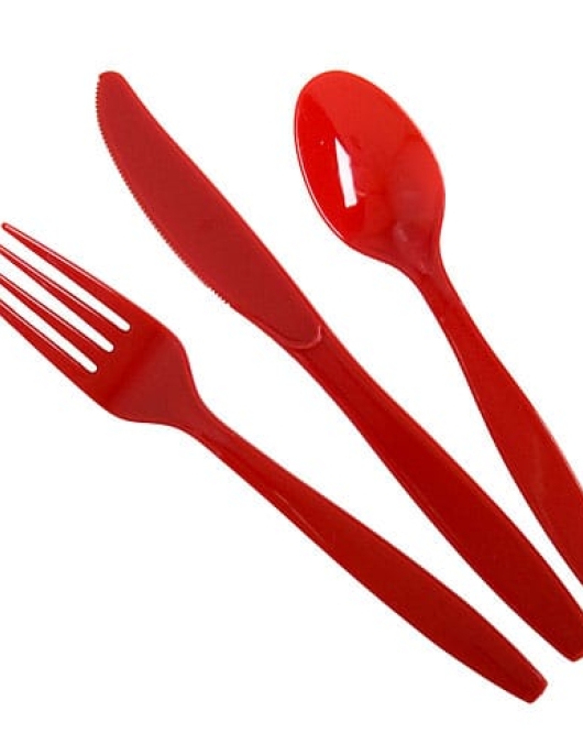 Red Plastic Cutlery Set - Spoon, Fork, Knife 