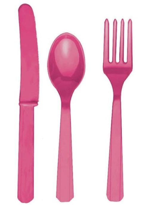 Pink Plastic Cutlery Set - Spoon, Fork, Knife 