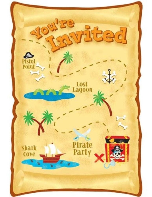 Pirate Party Treasure Map Invitations with Envelopes 8pcs