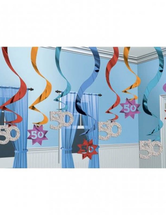 The Party Continues 50th Hanging Swirl Decorations 60.96cms
