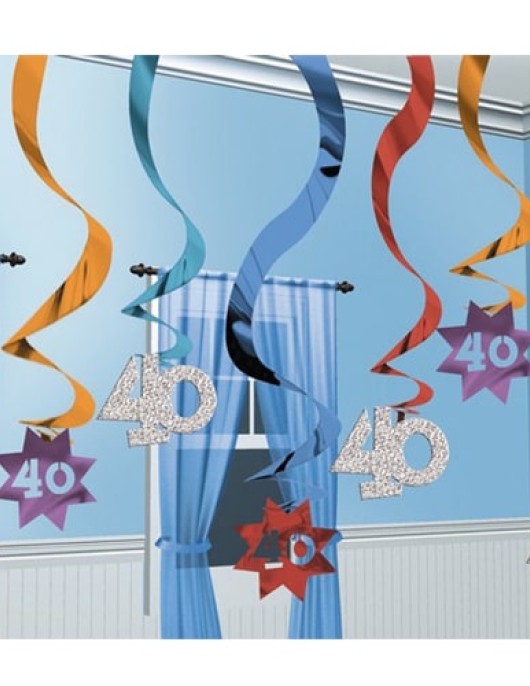 The Party Continues 40th Hanging Swirl Decorations 60.96cms