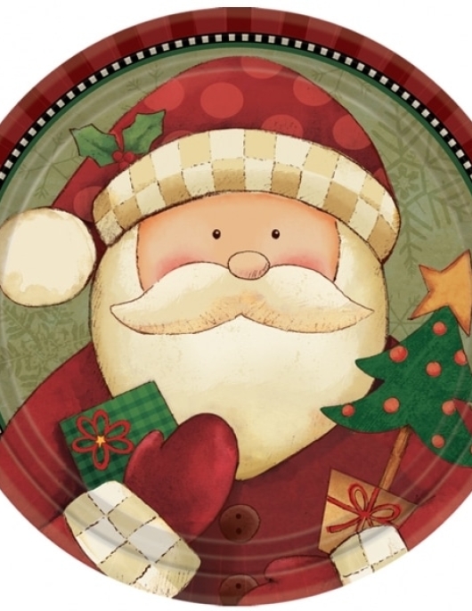 Christmas Cozy Santa Round Paper Plates 22.9cms