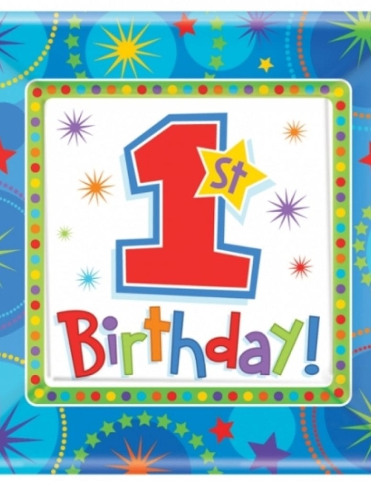 1st Birthday Boy - Square Paper Plates 17.8 cm