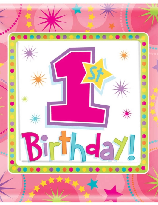 1st Birthday Girl Square Paper Plates 26 cm