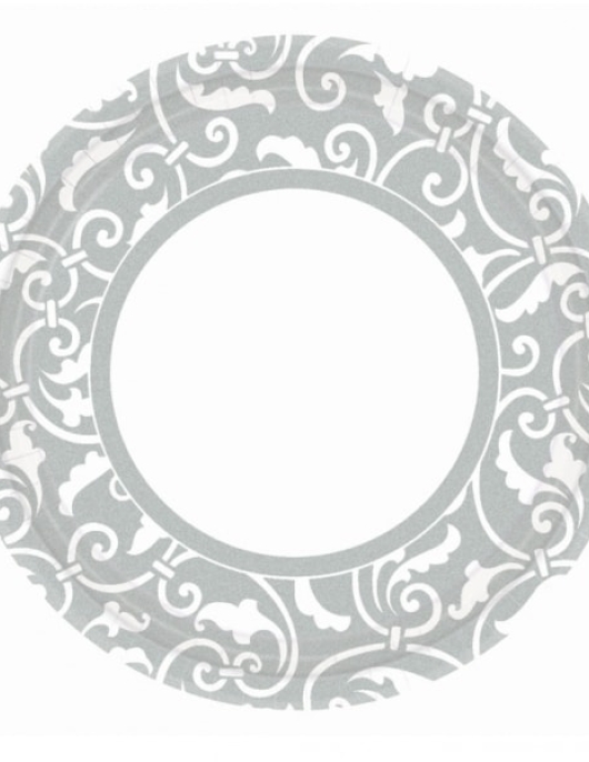 Silver Metallic Printed Round Paper Plates 22.9 cm
