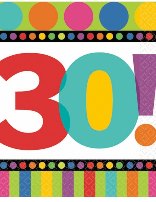 Happy 30th Birthday Dots And Stripes Paper Napkins 32.7 x 32.7cms