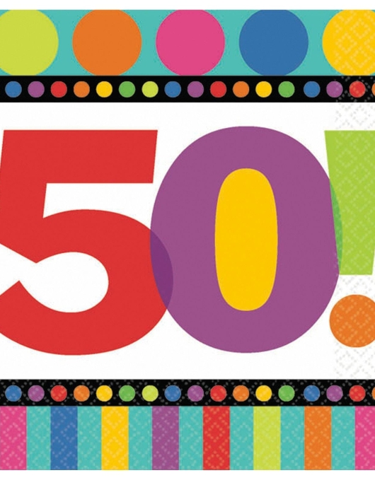 Happy 50th Birthday Dots And Stripes Paper Napkins 32.7 x 32.7cms