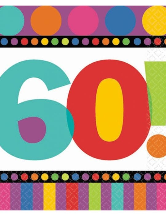 Happy 60th Birthday Dots And Stripes Paper Napkins 32.7 x 32.7cms