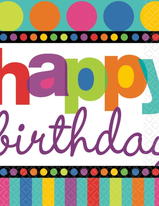 Happy Birthday Dots And Stripes Paper Napkins 32.7 x 32.7cms
