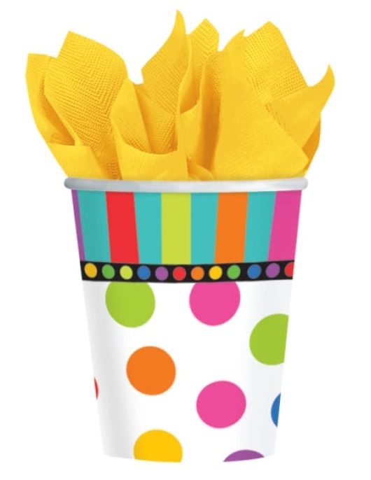 Happy Birthday Dots And Stripes Paper Cups 266ml
