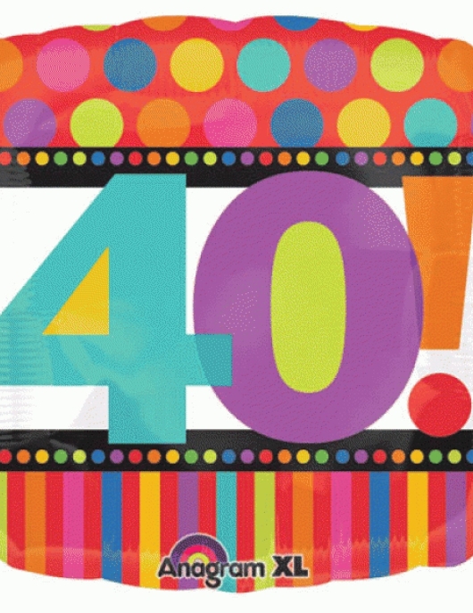 40th Happy Birthday Dots & Stripes Foil Helium Balloon 45cms