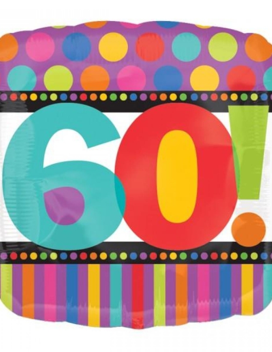 60th Happy Birthday Dots & Stripes Foil Helium Balloon 45cms