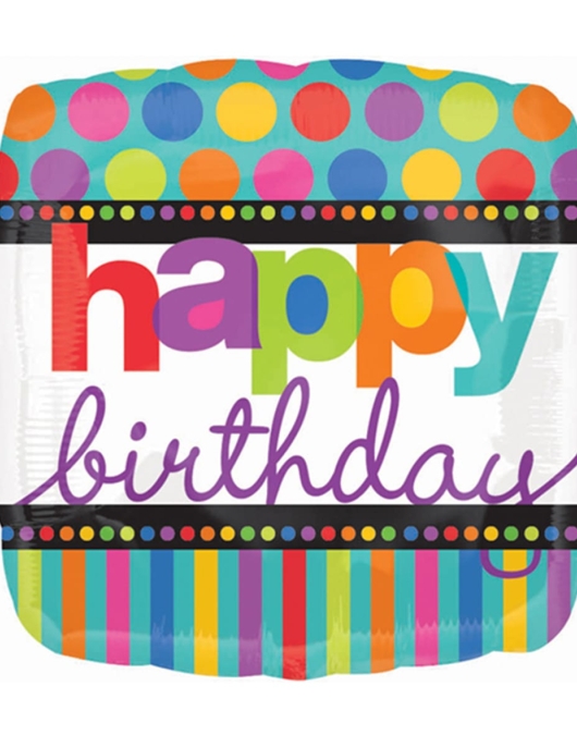 Happy Birthday Dots & Stripes Foil Helium Balloon 43cms