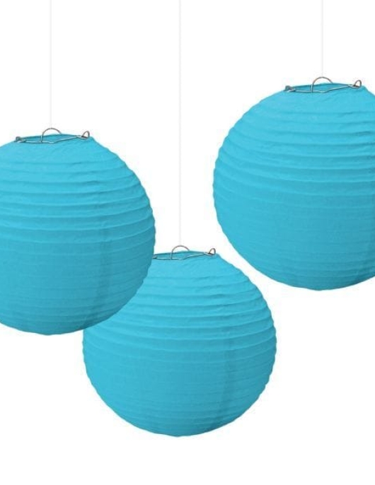 Light Blue Round Paper Lanterns - 3 pcs