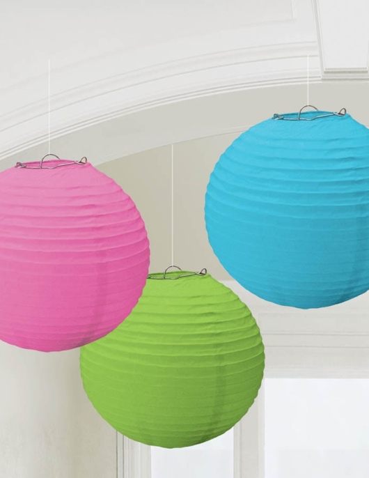 Three Color Round Paper Lanterns - 3 pcs