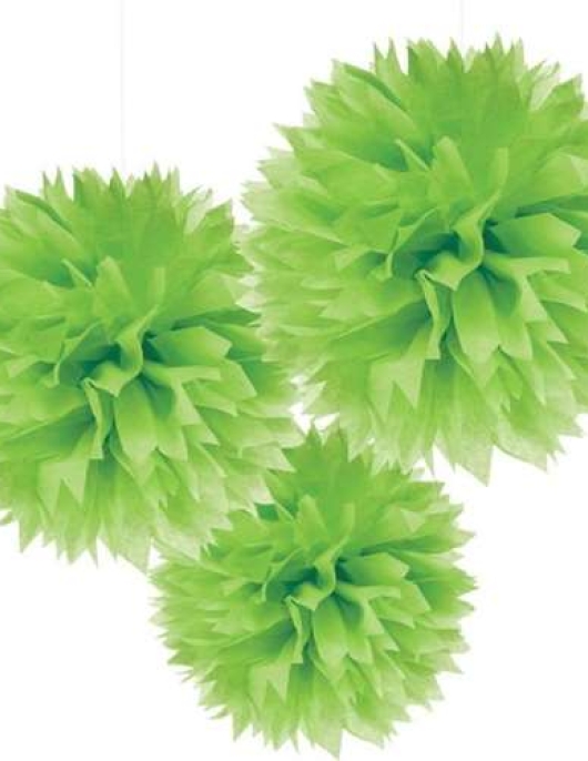 Green Fluffy Decoration Balls - 3 pcs