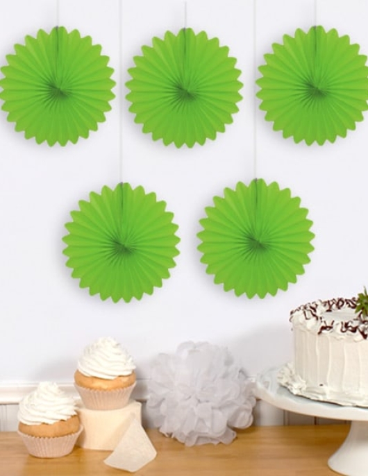 Green Mini Hanging Fan Decorations - 5 pcs