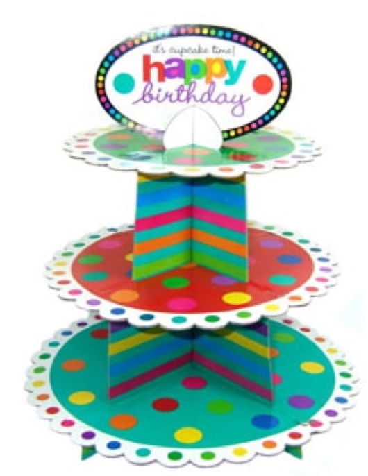 Happy Birthday 3 Floor Cupcake Stand 1pcs