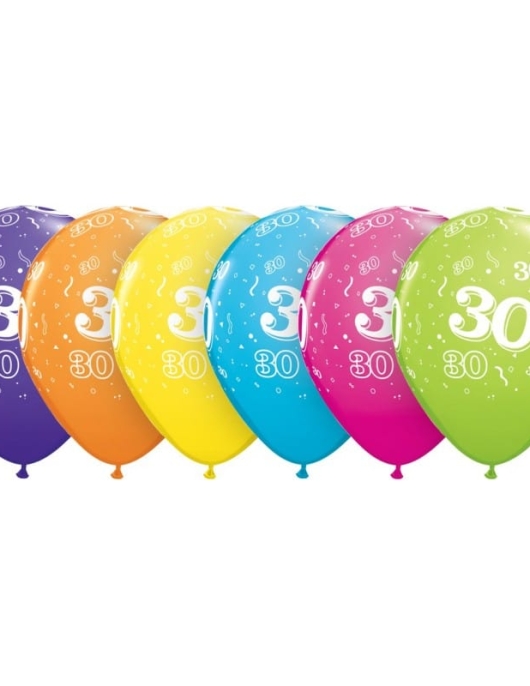 Assorted No.30 Balloons 28cms 6pcs (30 Years)