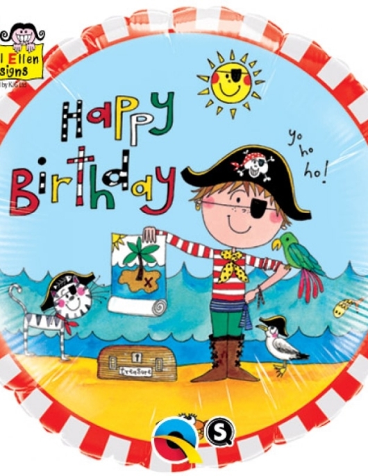 Pirate Party Happy Birthday Round Foil Helium Balloon 46cms