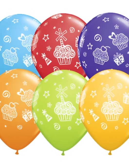 Assorted Cupcakes & Presents Balloons 28cms 6pcs