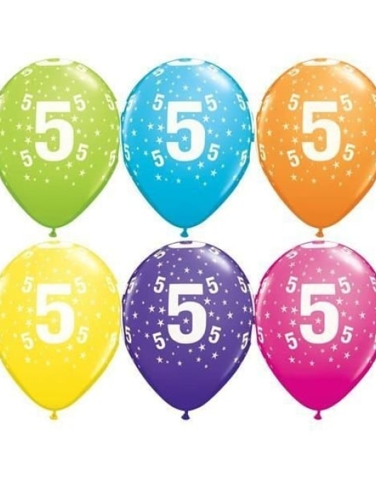 Assorted No.5 Balloons 28cms 6pcs (5 Years)