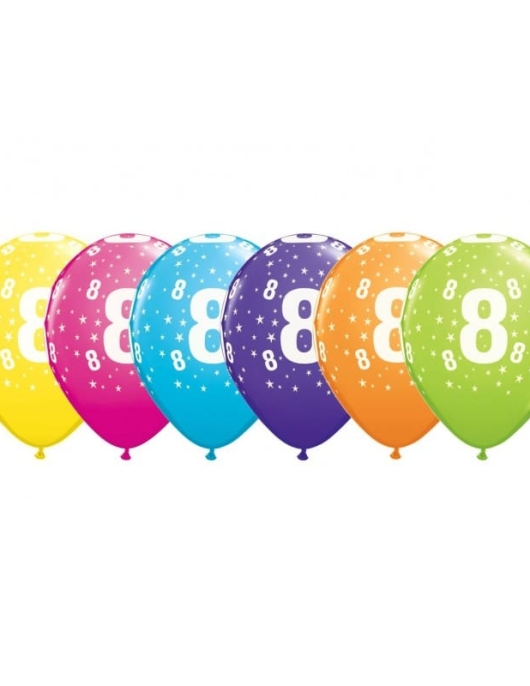 Assorted No.8 Balloons 28cms 6pcs (8 Years)