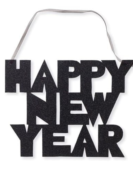 Black Happy New Year Glitter Banner 31cms