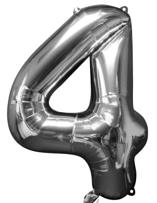 Silver Metallic No.4 Foil Helium Balloon 34 x 25inches